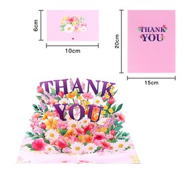 GEHENFRUCHT 3D Thank You Card with Flowers, Pop-Up Greeting Card, Thank You 3D Greeting Cards, Mother's Day Card, Father's Day Card, Birthday Card for Mum, Dad, Teacher (Thank You-Pink)