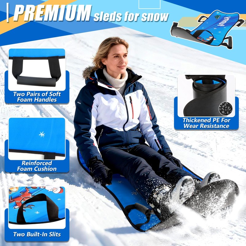 45" Large Foldable Snow Sled，Rolled Up Portable Snow Sleds for