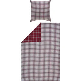 Erwin Müller Flannel Reversible Bed Linen, Checked Bed Linen for Cold Nights, Fluffy Soft, Temperature Regulating, with Zip, Red, Size 135 x 220 cm (80 x 80 cm)