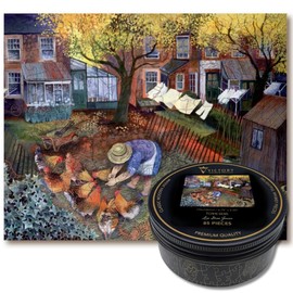 Victory Wooden Puzzles - 'Town Hens' Miniature Jigsaw Puzzle for Adults - 85 Pieces. Premium Linden Wood Artwork Jigsaw Puzzle in Metal Storage Tin with Special 'Whimsical' Shaped Pieces.