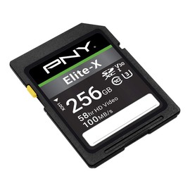 PNY 256GB Elite-X Class 10 U3 V30 SDXC Flash Memory Card - 100MB/s, Class 10, U3, V30, 4K UHD, Full HD, UHS-I, Full Size SD (Pack of 1)
