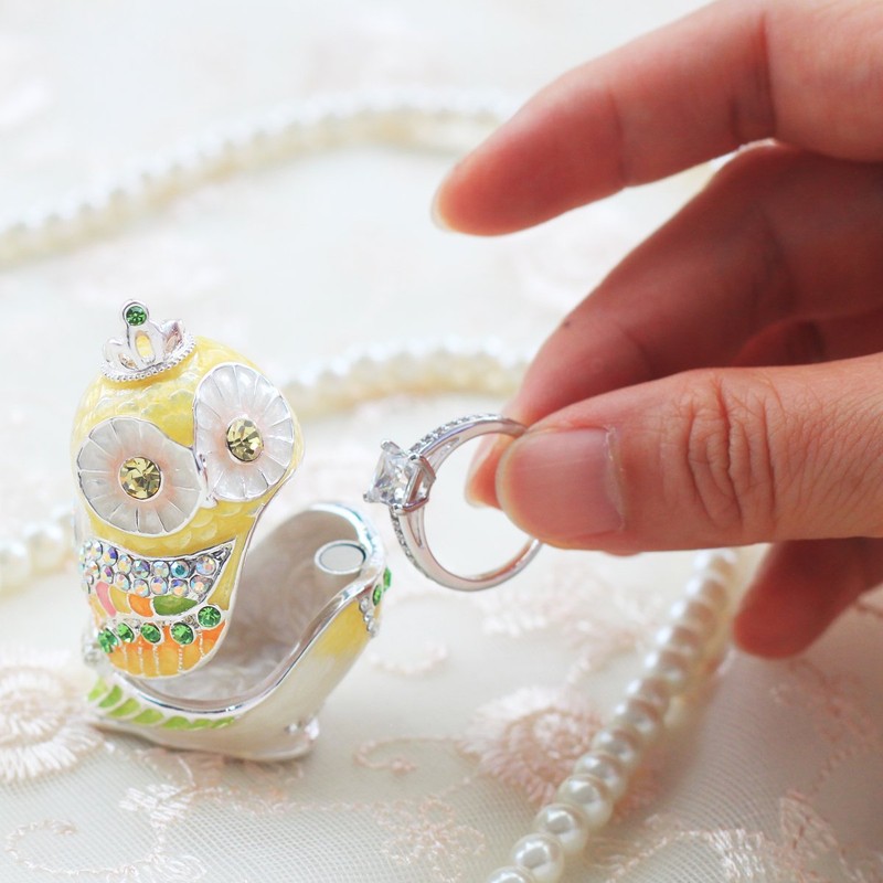 PIEARTH EX575-4 Jewelry Box, Tiara Owl (Citron Yellow), Crystal Resin
