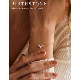 RLMOON Gold Bracelets for Women Dainty 2 Birthstones Bracelet Non tarnish 14K Gold Plated Heart CZ Bracelet for Mother and Daughter Anniversary Birthday Jewelry Gift