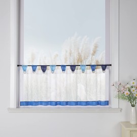 Yujiao Mao Colourful Small Coffee Curtain Terri Yarn Panel Curtains H x W 45 x 90 cm Blue