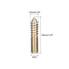 uxcell M10x50mm Hanger Bolts, 12pcs Double Ended Thread Dowel Screws for Wood Furniture