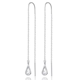 Gift for Christmas Esberry 18K Gold Plating 925 Sterling Silver CZ Hollow Teardrop Dangle Earrings Cubic Zirconia Circle Hypoallergenic Earrings Jewelry for Women and Girls (White Gold-1)