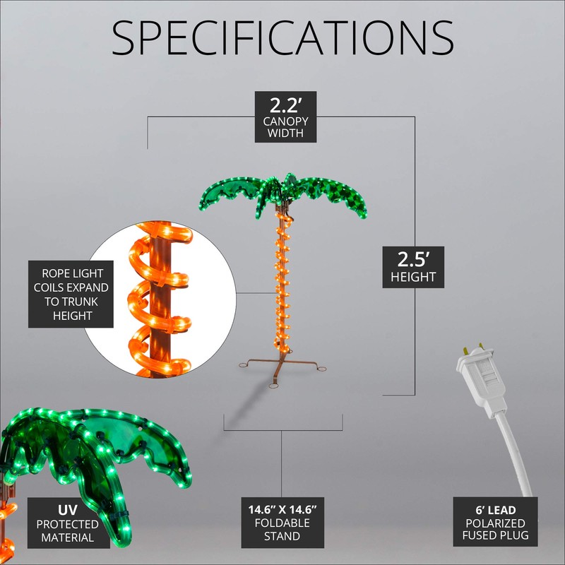 Deluxe Tropical LED Rope Light Palm Tree with Lighted Holographic