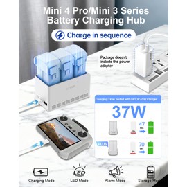 LKTOP 37W Mini 4/3 Series Battery Charing Hub Kit for DJI Mini 4 Pro/3 Pro/3, SKYROVER X1 Drone Accessories, 37W Fast USB-C Power Adapter, Storage LED Lights Alarm Mode (Charge in Sequence, 50min)