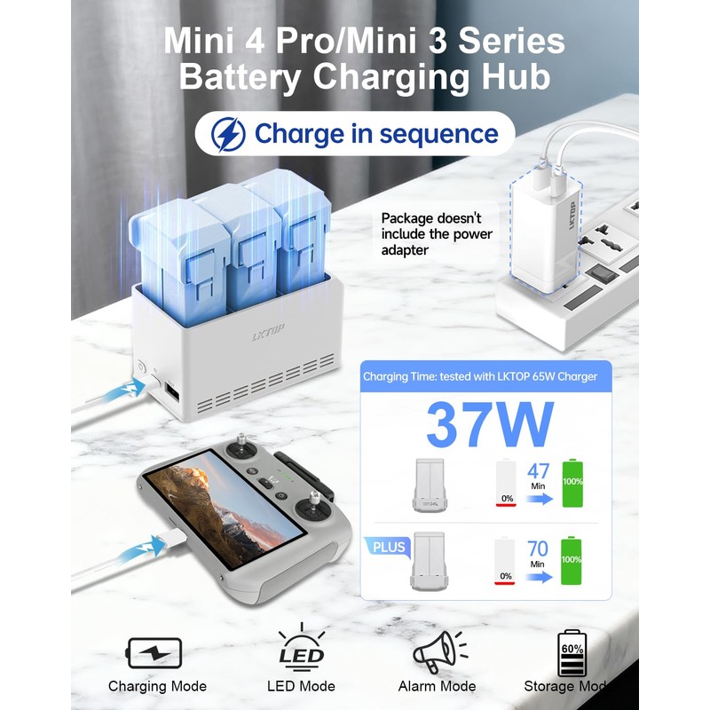 LKTOP 37W Mini 4/3 Series Battery Charing Hub Kit for
