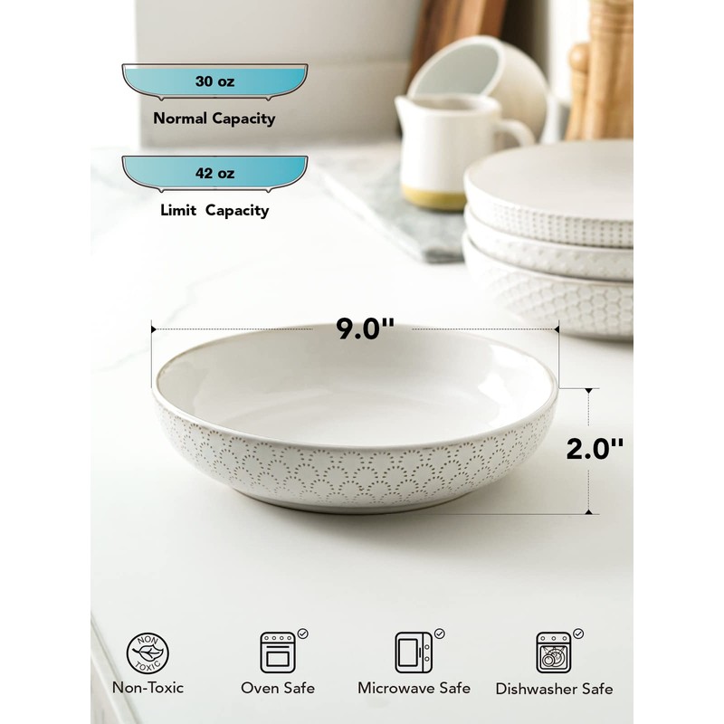 LE TAUCI Pasta Bowls 42oz, Large Salad Bowl, Ceramic Embossment