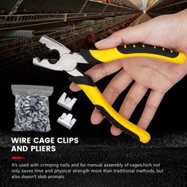 1202 PCS Wire Cage Clips and Pliers Rabbit Chicken Wire Cage Clips J Clips for Wire Cages Hog Ring Pliers Wire Cage Buckle Clips Animal Cage Snap-ring Pliers for Bird Quail Rabbit Chicken Hog Cages