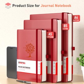 Smarpau Thick Lined Journal Notebook, 320 Pages Large Leather Journal Notebook with 100gsm No bleed Paper, College Ruled Notepad Hardback for Office School Work Women Men, 19 x 25 cm - Red