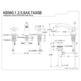 Kingston Brass KB965AX Victorian Widespread Lavatory Faucet with Metal Cross Handle, Oil Rubbed Bronze