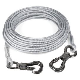 Tresbro 30FT Reflective Tie Out Cable for Dogs Up to 250 Pounds, Steel Wire Lead Leash Cable with Stainless Dual Fix Buckle, Lightweight and Enduring, Outdoor Dog Chains for Outside,Yard,Camping
