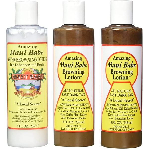 Maui Babe Tanning Pack (2 Browning Lotions 8 oz, 1 After Browning Lotion 8 oz), (Pack of 3)