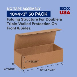 BOX USA Moving Boxes 10"L x 4"W x 3"H Long 50-Pack | Corrugated Cardboard Box...