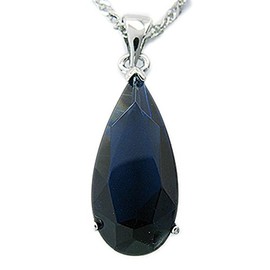RIZILIA Teardrop Pendant with 18" Chain & Pear Cut Gemstones CZ [Blue Sapphire] in 18K White Gold Plated, Simple Modern Elegance