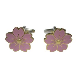 Kiola Designs Pink Cherry Blossom Flower Cufflinks