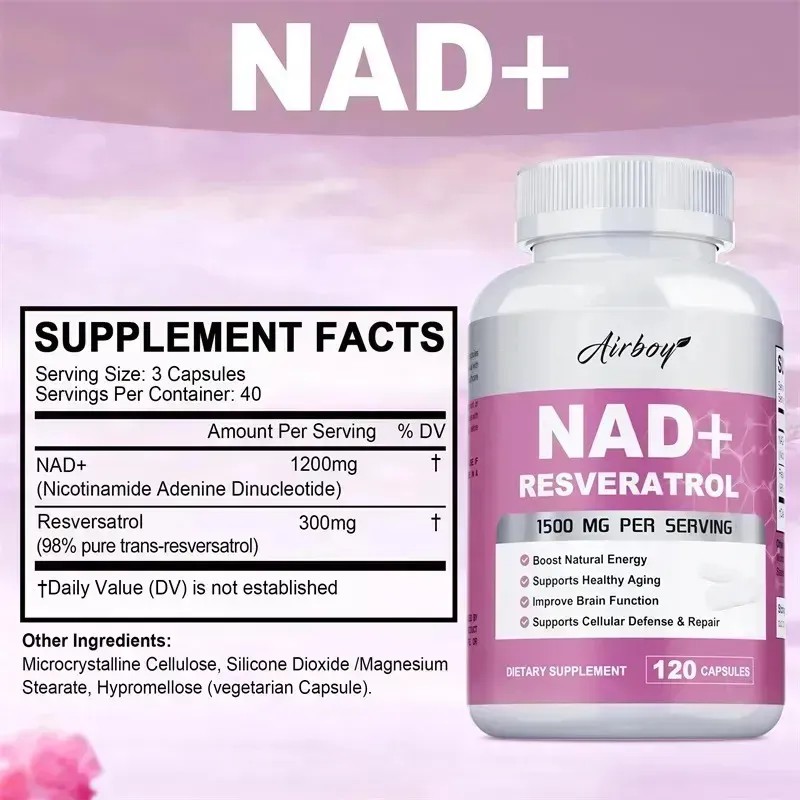 Airboy Suplemento Nad + Resveratrol, 1500 Mg, 120 Cáps