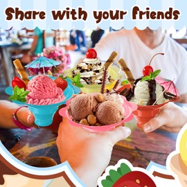 Silkfly 25 Pcs 4 oz Christmas Colorful Flower Snow Cone Cups Paper Umbrellas and Kit Spoon Straws, Shaved Ice Bowls Plastic Ice Cream Snack Small Bowls for Kids Birthday Party Summer Cookout