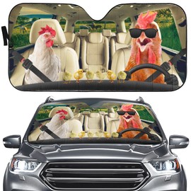 YOSA Rooster Driver Car Windshield Sun Shade,Cute Chick Car Shade Decor, Auto Front Window Chicken Visor Shade Anti-UV, Farm Sunshade for Windshield Keep Vehicle Cool