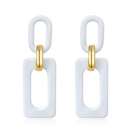 T-ztoss Geometric Square Earrings for Women Retro Simple Acrylic Chain Earrings Statement Earring for Women (white)