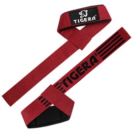 TIGERA Lifting Straps Bodybuilding, Lifting Aids Strength Training Women & Men, Premium Neoprene Padded Lifting Straps Gym with Maximum Grip Strength for Weightlifting, Deadlifts (Red/Black