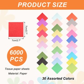 MECCANIXITY 6000Pcs Colored Tissue Paper Squares, 2.7x2.7 Inch 30 Assorted Colors Bleeding Crepe Art Paper for Crafts, Collage Supplies