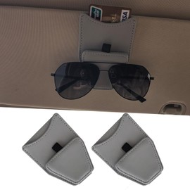 2 Pack Universal PU Leather Car Visor Sunglasses Holder Magnetic Clip for Eyeglasses and Cards One-Handed Access Organizer Fits Most of Car SUV Trucks Pickup Interior Accessories (Grey - 2pcs)