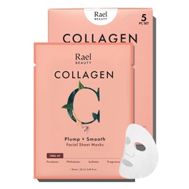 Rael Bamboo Face Sheet Mask - (Collagen, 5 Sheets) Youth Island Real Natural Facial Mask With Collagen Essence For Wrinkles and Aging Skin by Rael