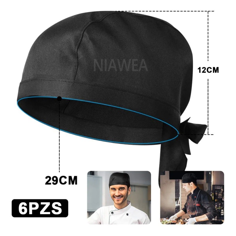 6pzs Gorro Cofia Para Chef Cocinero Estilo Turbante Unisex