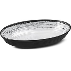 BRUNNER 0830067N.C3S Oval Bowl Melamine Stone Touch, Oval Servig Bowl Granada Collection, Black and White, BPA-Free, Shockproof, Dishwasher Safe
