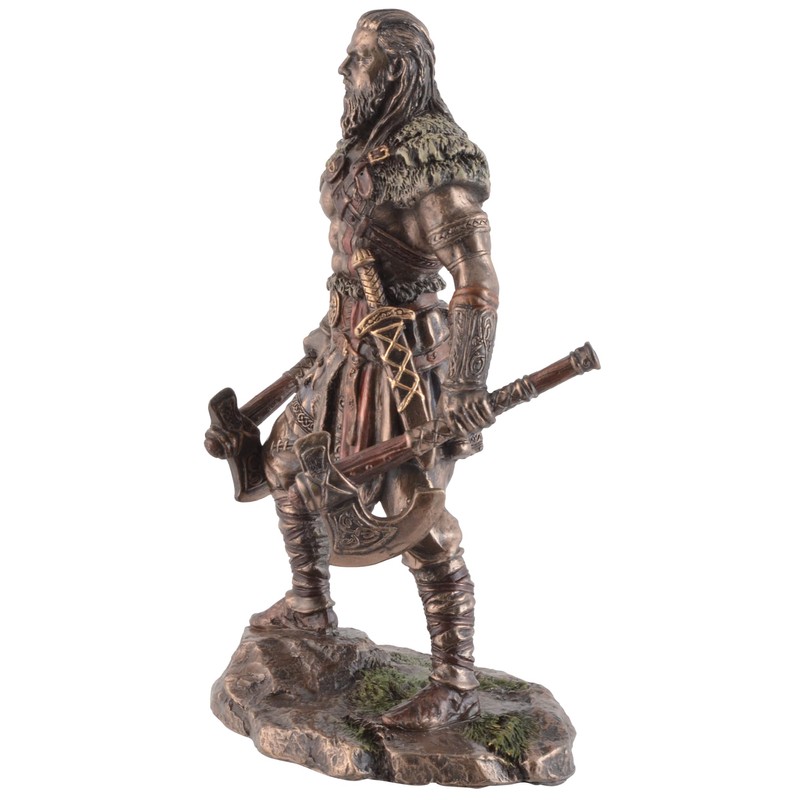 Veronese Viking with Two Axes Made of Artificial Stone Bronzed