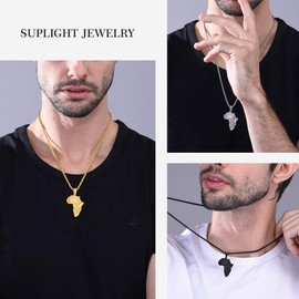 Suplight Gold Eye of Horus Pendant Africa Map Chain Necklace Hip Hop Jewelry Stainless Steel Map of Africa Ethiopia Charm for Men Women