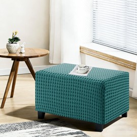 MAXIJIN Stretch Ottoman Cover Rectangular Ottoman Slipcovers for Footstool with Elastic Band Square Folding Storage Stool Furniture Protector Removable Washable (Large, Peacock Blue)