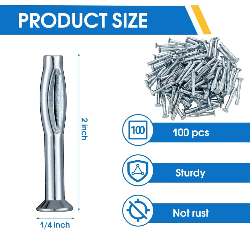 Tandefio 100 Pcs 1/4" x 2" Split Drive Flat Zinc