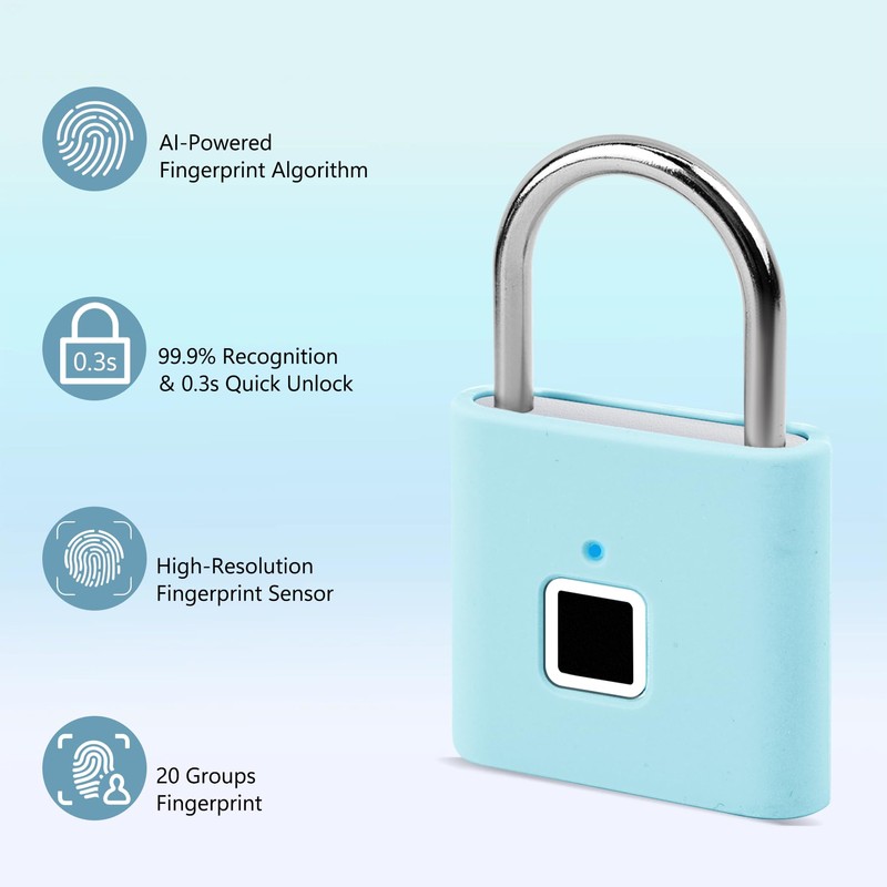 UMIKSMART Keyless Fingerprint Lock, Waterproof USB Rechargeable Smart Padlock for