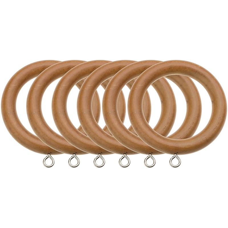 Jasmine Waldorf Wooden Curtain Pole Rings Pack of 6 (Teak