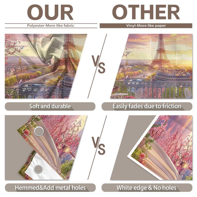 Luminora Fabric 7x5ft Paris Eiffel Tower Backdrop Cityscape Terrace Pink