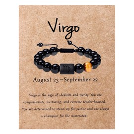 Zodiac Bracelet for Men Women 10mm Natural Black Onyx Stone Star Sign Constellation Horoscope Bracelet Gifts (Virgo)