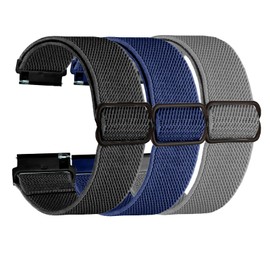 PACIOCEAN 3 Pack Quick Release Nylon Watch Band,Elastic Watch Straps 20mm,Adjustable Nylon Sport Watch Bands,Smart Bracelet Montre Homme Replacement (Black+Grey+Indigo)