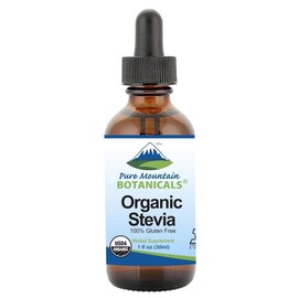 Pure Mountain Botanicals Organic Liquid Stevia Sweetener – Alcohol Free and Kosher Sweet Sugar Substitute Stevia Drops - 2oz Glass Bottle - Size: 1 oz.