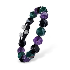 AWNL® Men's Multicolored Beaded Bracelet for Men Natural Stones Amethyst Black Obsidian Bloodstone (10mm) Braided Spiritual Bracelet with Sterling Silver Closure Gift for Men, 6.1''-6.7''