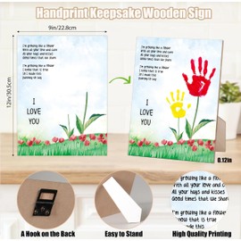 Family Handprint Kit, Flower Handprint Keepsake Wooden Sign with Stand and Hook - 9x12 Inch, Mothers Day DIY Crafts, Birthday Mother's Day Gift for Mom, Gifts for Grandma