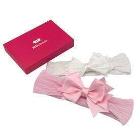 HAARallerliebst Hair Bands with Bow (32 cm, White + Pink, Pack of 2) with Storage Box