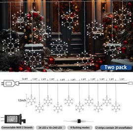 Baquler 20 Pcs Large Snowflake Christmas String Lights 12 Inches LED Snowflake Window Lights with 8 Modes Hanging Snowflake Lights for Christmas Home Indoor Outdoor Decorations (White)