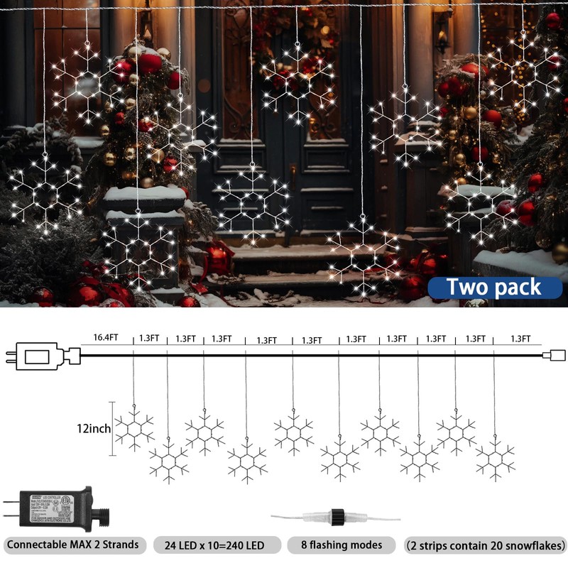 Baquler 20 Pcs Large Snowflake Christmas String Lights 12 Inches