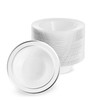 MATANA 25 Premium White Plastic Bowls with Silver Rim, 360ml