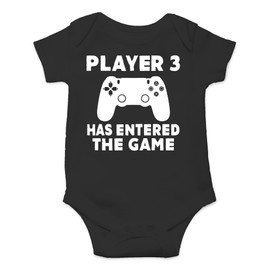 AW Fashions Player 3 Has Entered The Game Baby Bodysuit Funny Adorable Infant Cute Outfit for Boys Girls (Newborn, Black)