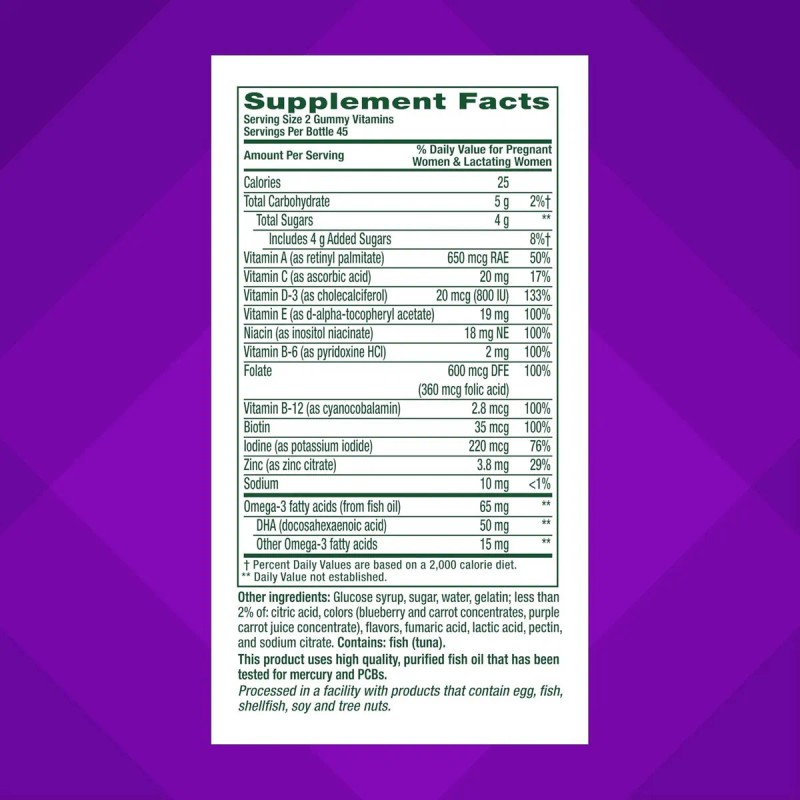 Vitaminas Prenatales 90 Gomitas Acido Fólico 50mg Dha